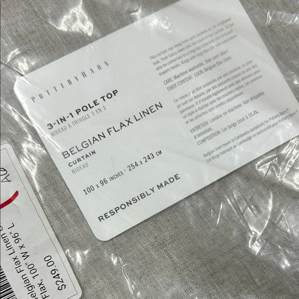 Pottery Barn Belgian Flax Linen Unlined Curtain Window Panel 100